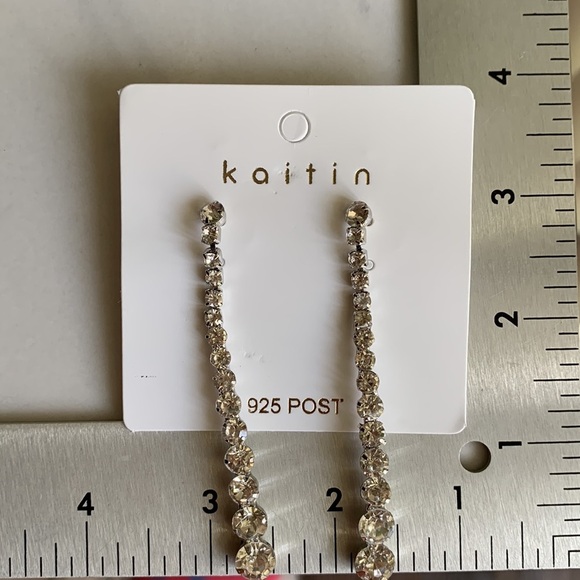 Long Rhinestone Silver Tone Earrings - Picture 8 of 8